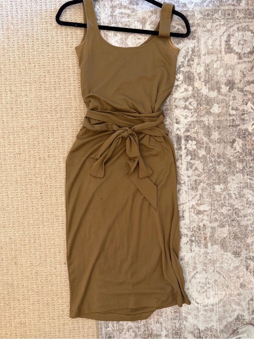 Vince Brown Tie-Waist Sleeveless Midi Dress